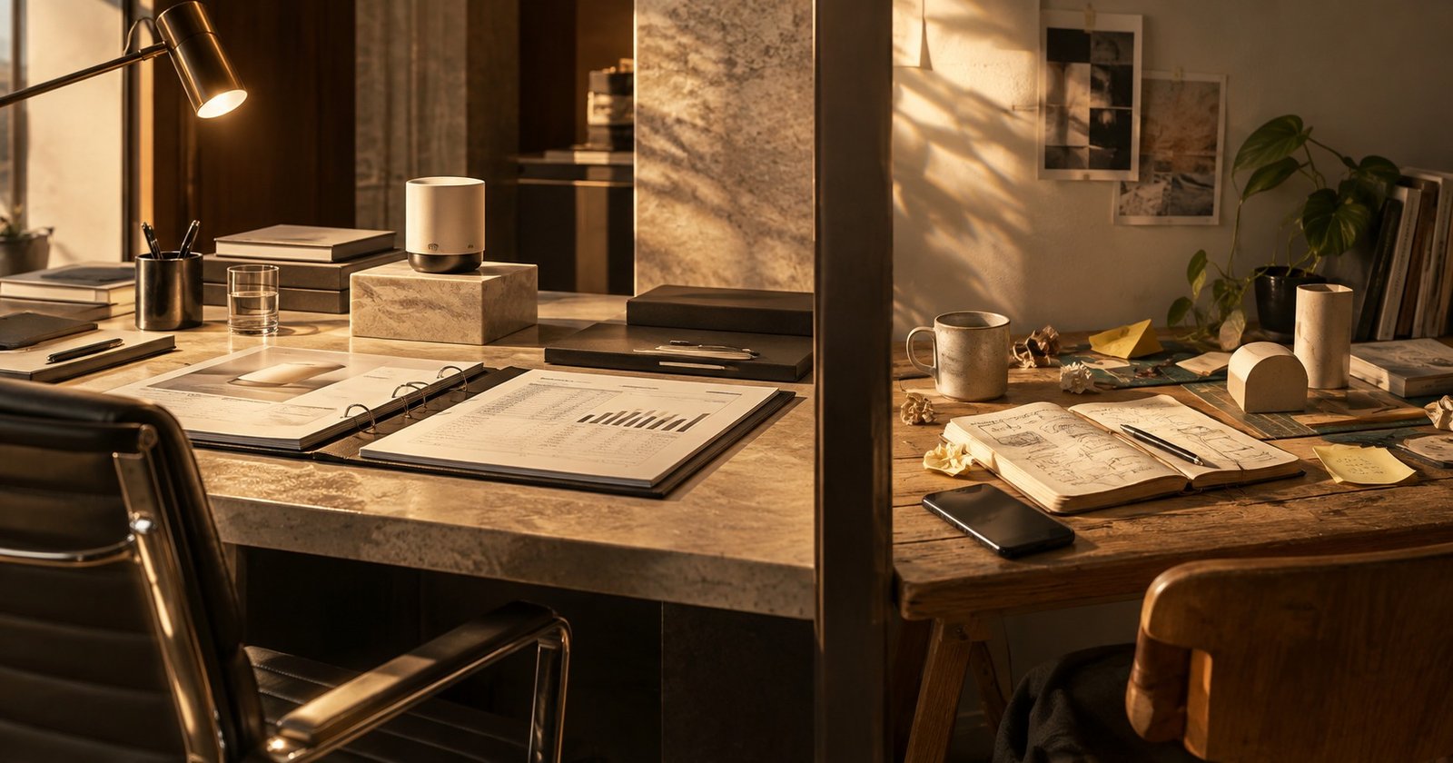 Formal launch desk vs spare-time sketchbook desk